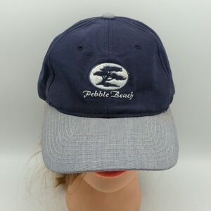 Vintage Pebble Beach Golf Hat Cap Navy Blue Gingham Pattern Adjustable Town Talk